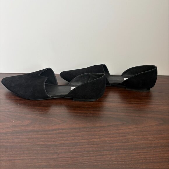 Steve Madden Darian Black Suede Pointed Toe D'Orsay "v" Cut-out Detail Flats 9 - Picture 6 of 8
